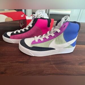 Nike kids Pink and Blue High-Top Sneakers